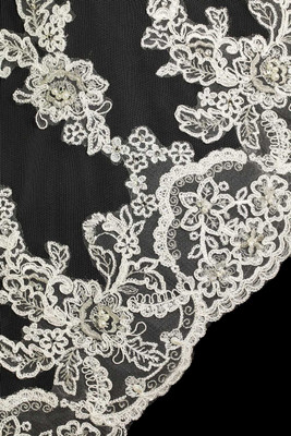 White Cathedral Wedding Veil with Pearl and Rhinestone Beaded Lace White Cathedral Wedding Veil with Pearl and Rhinestone Beaded Lace