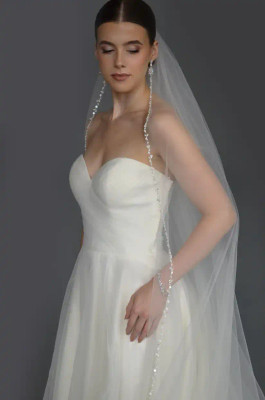 50" Long Wedding Veil with Pearl and Crystal Beaded Edge 50" Long Wedding Veil with Pearl and Crystal Beaded Edge