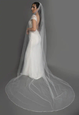 Fingertip or Cathedral Wedding Veil with Rhinestone Trim Fingertip or Cathedral Wedding Veil with Rhinestone Trim