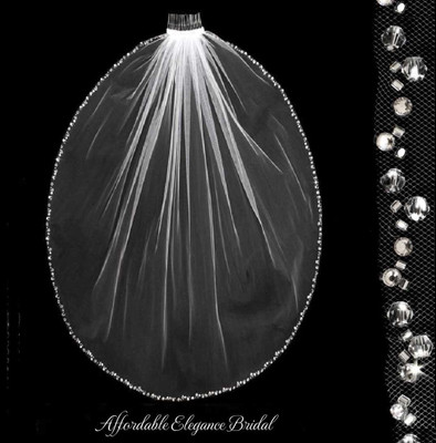 Crystal and Rhinestone Beaded Edge Waltz Wedding Veil Crystal and Rhinestone Beaded Edge Waltz Wedding Veil