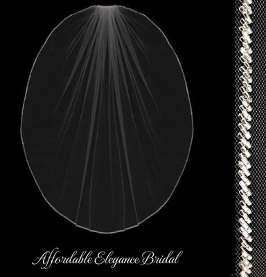 Waltz Wedding Veil with Silver Triple Bugle Bead Edge Waltz Wedding Veil with Silver Triple Bugle Bead Edge