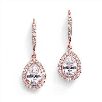 Pear Shape CZ Wedding Jewelry Set in 14K Rose Gold Plating