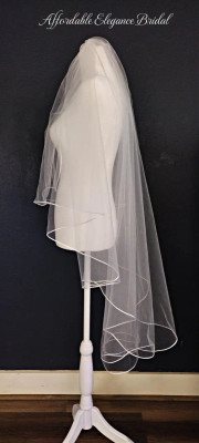 Satin Cord Edge Waltz Length Waterfall Custom Wedding Veil V5721W Satin Cord Edge Waltz Length Waterfall Custom Wedding Veil V5721W