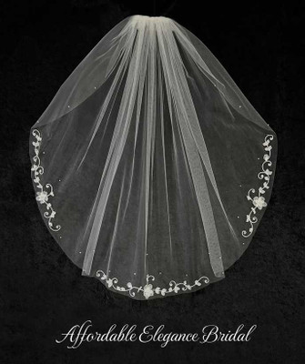 Ivory 3D Flower Fingertip Length Wedding Veil with Pearls CF924 Ivory 3D Flower Fingertip Length Wedding Veil with Pearls CF924