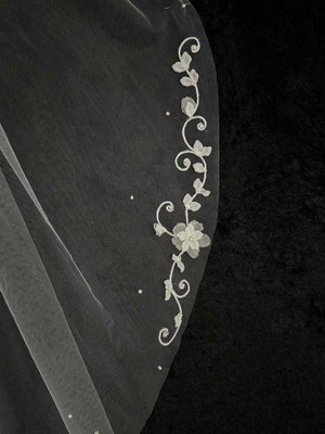 Ivory 3D Flower Fingertip Length Wedding Veil with Pearls CF924 Ivory 3D Flower Fingertip Length Wedding Veil with Pearls CF924