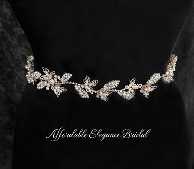 Rose Gold Pearl and Rhinestone Wedding Belt 9700