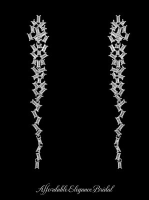 Elegant 2 3/4" Long Bagette CZ Wedding and Formal Earrings Elegant 2 3/4" Long Bagette CZ Wedding and Formal Earrings