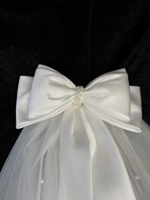Two Layer Pearl Wedding Veil with Bow CF920 Two Layer Pearl Wedding Veil with Bow CF920