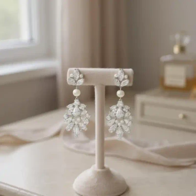 Luxurious Pearl and CZ Wedding Earrings Athena 9889