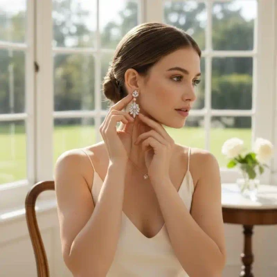 Luxurious Pearl and CZ Wedding Earrings Athena 9889