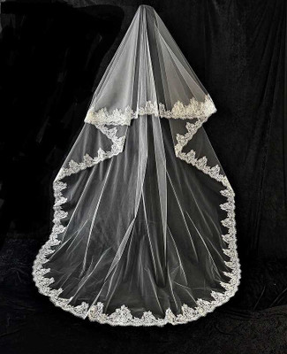 Regal Cathedral Mantilla Wedding Veil with Chantilly Lace CF910