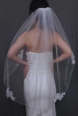 Fingertip Wedding Veil with Beaded Lace Appliques Fingertip Wedding Veil with Beaded Lace Appliques