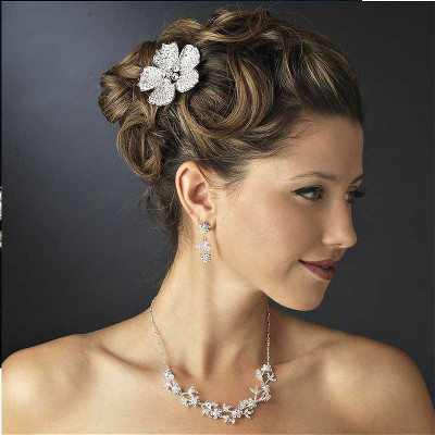 Silver Plated Crystal Floral Vine Bridal Jewelry Set