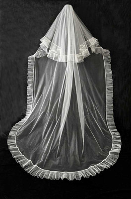 Two Layer Cathedral Wedding Veil with Pearl Beaded Ruffle Edge Two Layer Cathedral Wedding Veil with Pearl Beaded Ruffle Edge