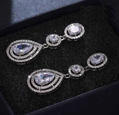 Glamorous CZ Pear Cut Drop Wedding Earrings