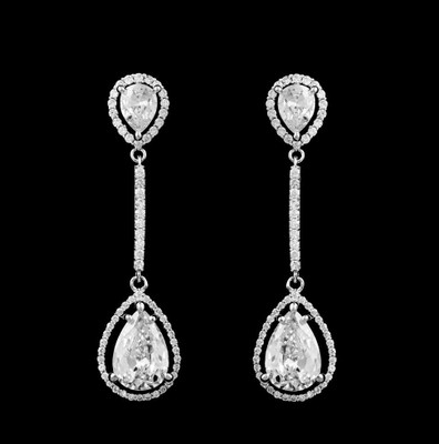 Linear CZ Pear Cut Drop Wedding Earrings