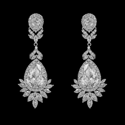 Vintage Look Pear Cut CZ Wedding Earrings in Silver or Gold Vintage Look Pear Cut CZ Wedding Earrings in Silver or Gold
