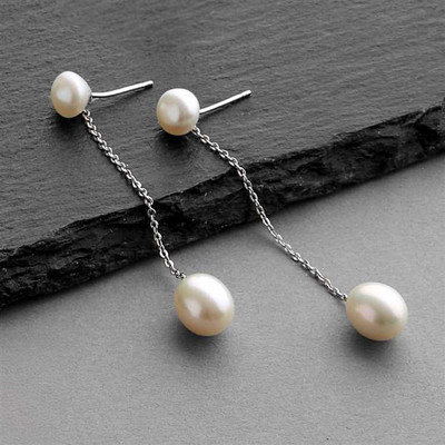 Freshwater Pearl Bridal Earrings on Delicate Silver Chain Freshwater Pearl Bridal Earrings on Delicate Silver Chain
