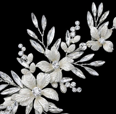 Rum Pink and Silver Floral Crystal Bridal Hairclip c6260