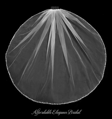 Pearl and All Clear Crystal Beaded Fingertip Wedding Veil V3297 Pearl and All Clear Crystal Beaded Fingertip Wedding Veil V3297
