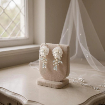 Floral Pearl and Opal Crystal Wedding Earrings e9045 - Sale! Floral Pearl and Opal Crystal Wedding Earrings e9045 - Sale!