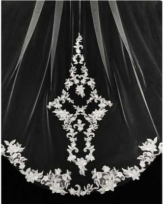 Scallop Cathedral Wedding Veil with Sequined Lace Appliques Scallop Cathedral Wedding Veil with Sequined Lace Appliques