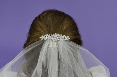 Two Layer First Communion Veil with Crystal Barrette 