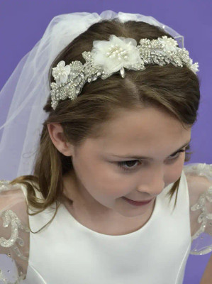 Crystal and Pearl Flower Girl or Communion Floral Headband