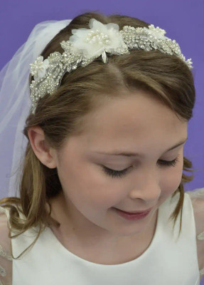 Crystal and Pearl Flower Girl or Communion Floral Headband