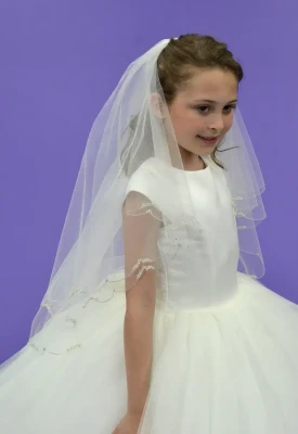 Two Layer First Communion Veil with Scallop Beaded Edge