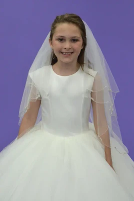 Two Layer First Communion Veil with Scallop Beaded Edge