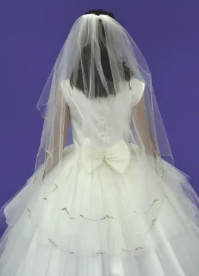 Two Layer First Communion Veil with Scallop Beaded Edge