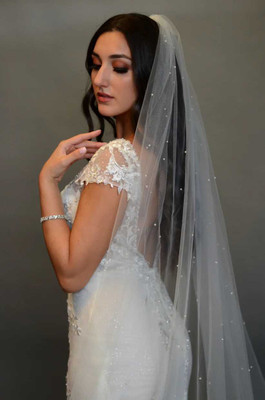 120" Long Royal Cathedral Wedding Veil with Pearl Scatter