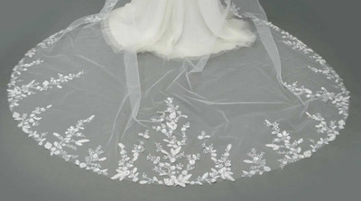 Royal Cathedral Mantilla Wedding Veil with Beaded Lace E1568