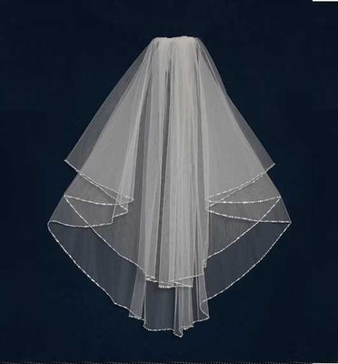 Two Layer Beaded Edge Fingertip Length Wedding Veil C464 - Sale!
