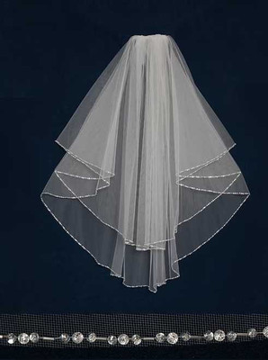Two Layer Beaded Edge Fingertip Length Wedding Veil C464 - Sale!