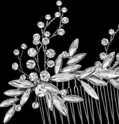 6" Long Crystal Floral Wedding Hair Comb in Silver - Sale!