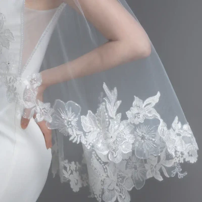 Romantic Beaded Lace Fingertip Wedding Veil V6231F- Sale!