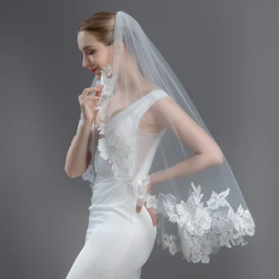 Romantic Beaded Lace Fingertip Wedding Veil V6231F- Sale!