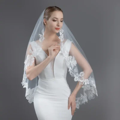 Romantic Beaded Lace Fingertip Wedding Veil V6231F- Sale!