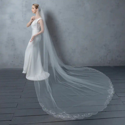 Crystal Beaded Floral Scroll Royal Cathedral Wedding Veil Crystal Beaded Floral Scroll Royal Cathedral Wedding Veil