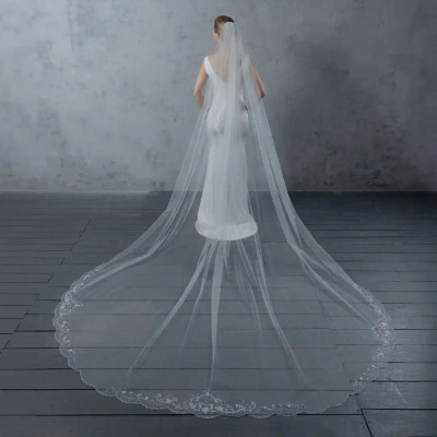 Crystal Beaded Floral Scroll Royal Cathedral Wedding Veil Crystal Beaded Floral Scroll Royal Cathedral Wedding Veil