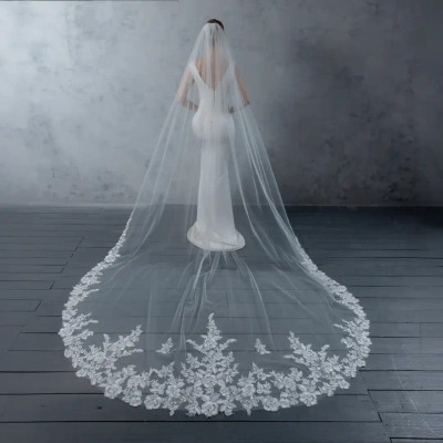 Royal Cathedral Wedding Veil with Beaded Floral Lace V6289RC Royal Cathedral Wedding Veil with Beaded Floral Lace V6289RC