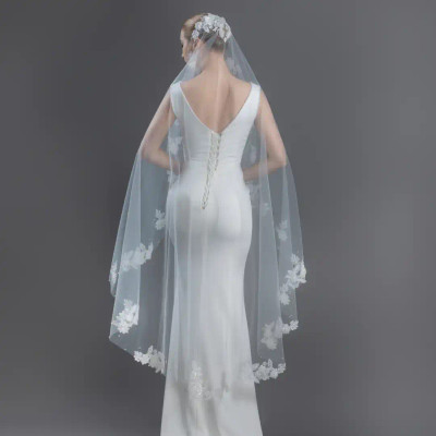 Beaded Lace Mantilla Style Waltz Wedding Veil V6219M Beaded Lace Mantilla Style Waltz Wedding Veil V6219M