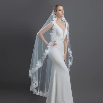 Floral Vine Lace Mantilla Style Waltz Wedding Veil V6225M Floral Vine Lace Mantilla Style Waltz Wedding Veil V6225M