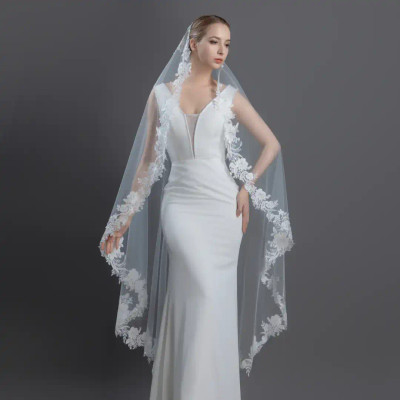 Floral Vine Lace Mantilla Style Waltz Wedding Veil V6225M Floral Vine Lace Mantilla Style Waltz Wedding Veil V6225M