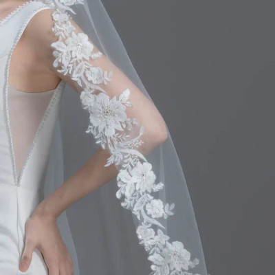 Floral Vine Lace Mantilla Style Waltz Wedding Veil V6225M Floral Vine Lace Mantilla Style Waltz Wedding Veil V6225M