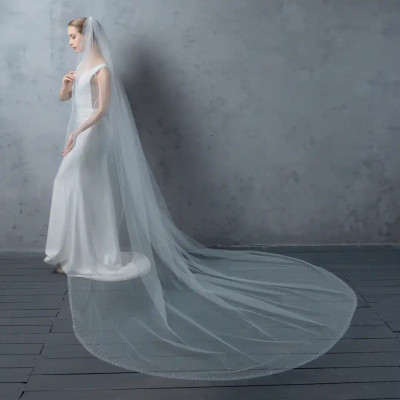 Wide Width Pearl Beaded Royal Cathedral Wedding Veil V6253RC Wide Width Pearl Beaded Royal Cathedral Wedding Veil V6253RC