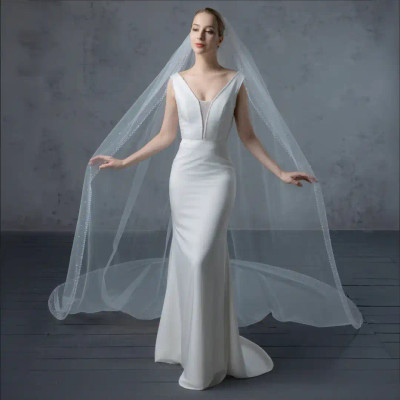 Wide Width Pearl Beaded Royal Cathedral Wedding Veil V6253RC Wide Width Pearl Beaded Royal Cathedral Wedding Veil V6253RC