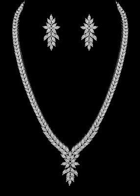 Stunning 3A CZ Bridal and Formal Jewelry Set in Silver Plating